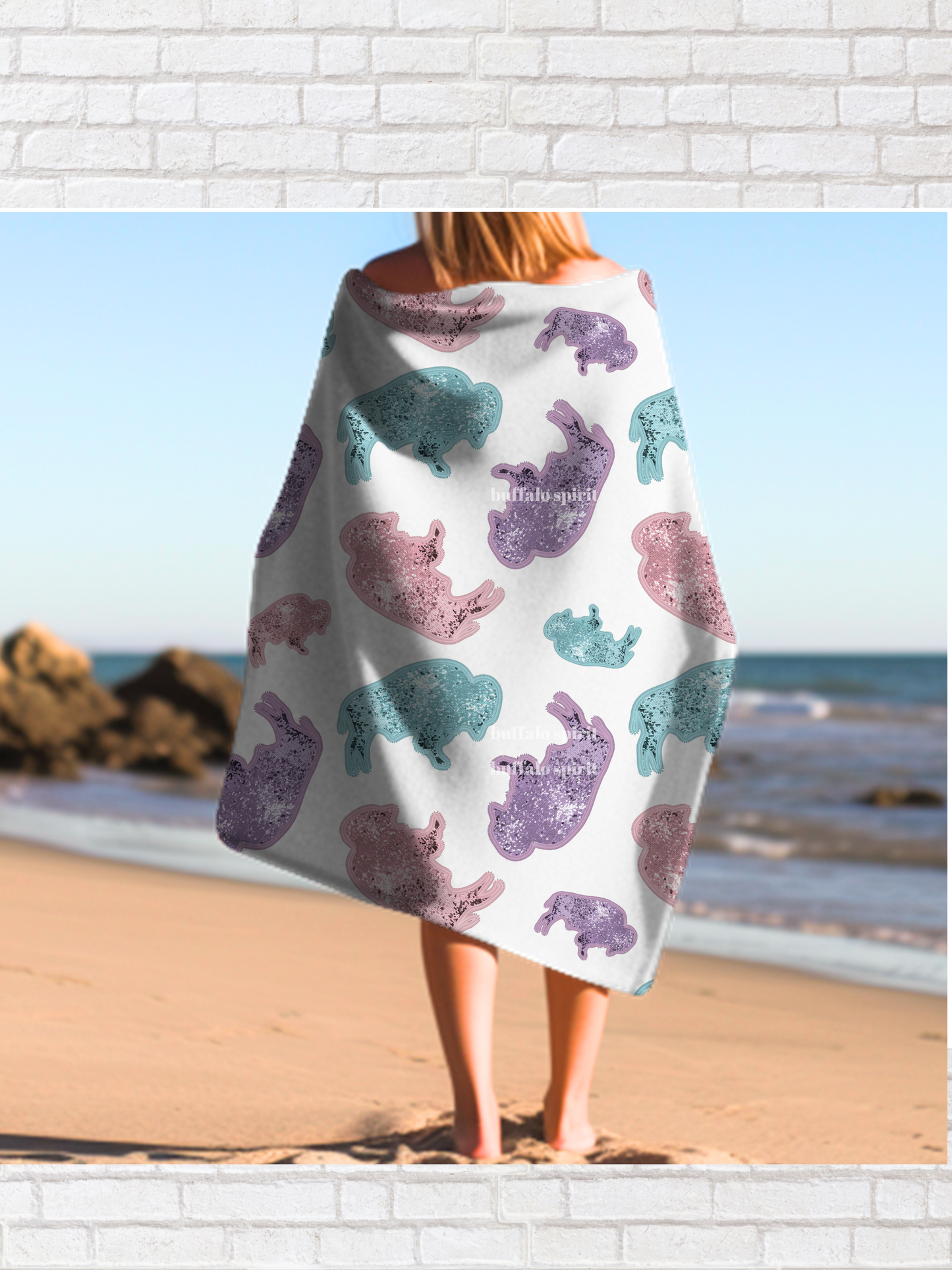 Pastel Buffaloes Faux Sequins Seamless Pattern *Digital Product*