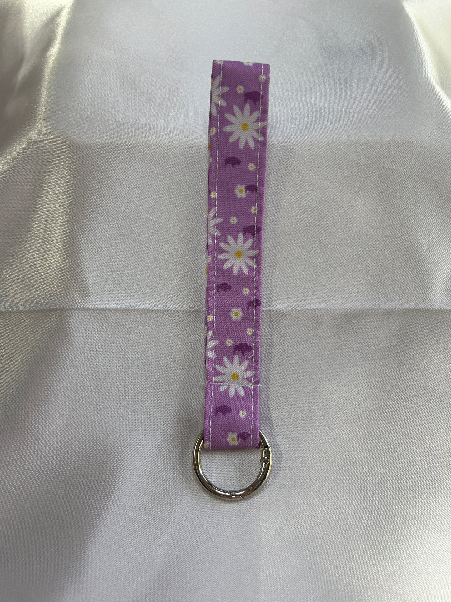 Purple Daisies & Buffaloes Wristlet Keychain | Floral Handmade Keychain
