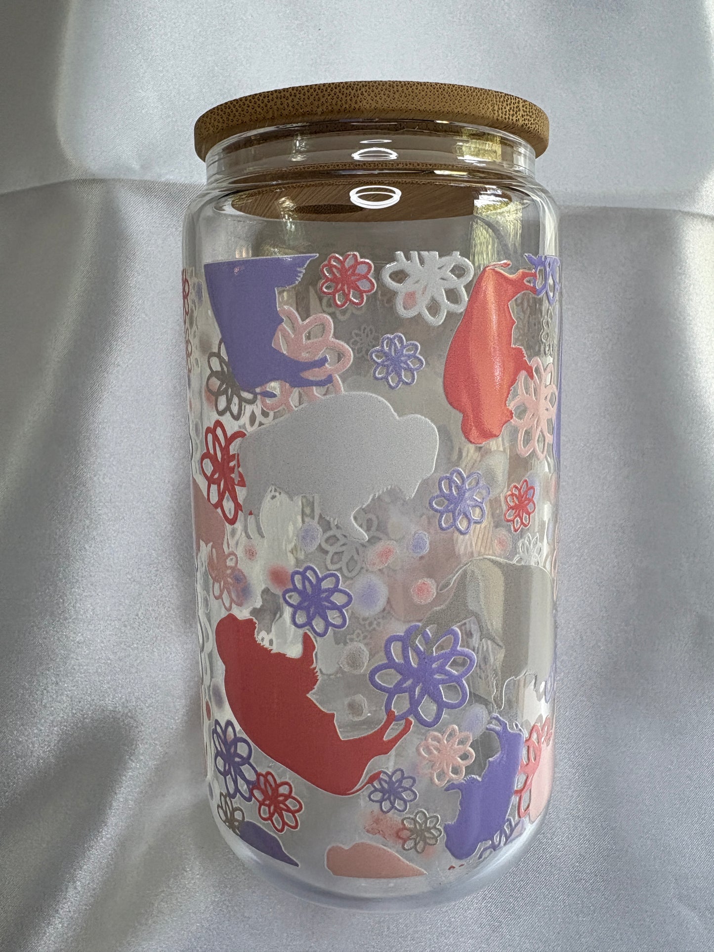 Pretty Pastel Buffalo Florals Glass Cup Pastel Buffalo Floral Glass Cup | Pretty 16oz Iced Coffee Cup with Lid
