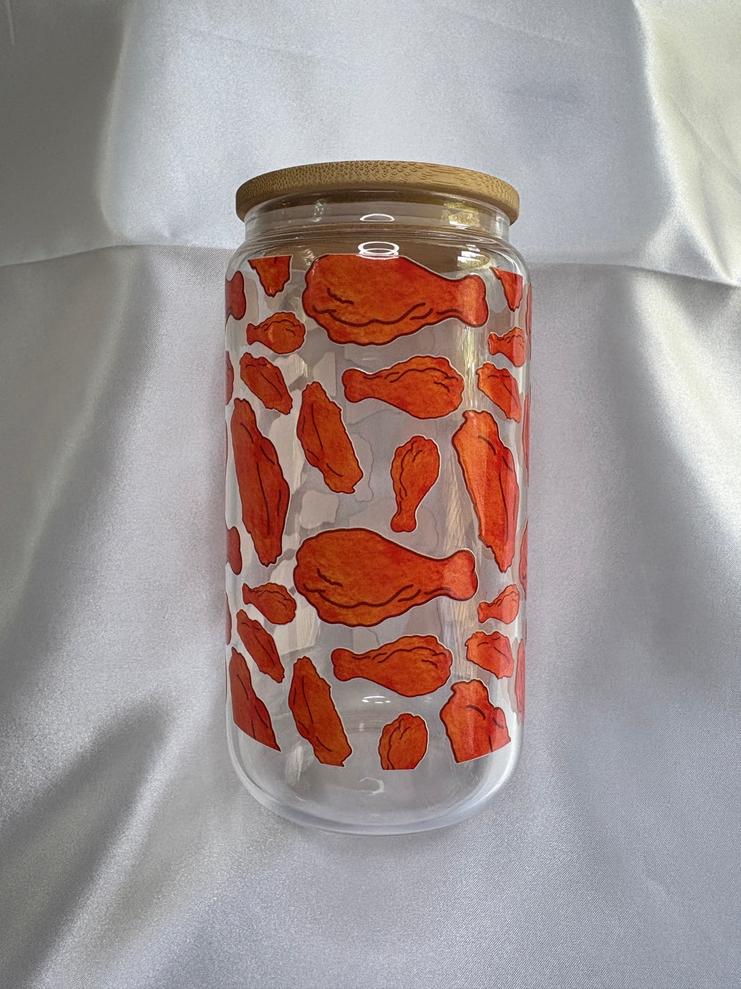 Chicken Wings Glass Cup Buffalo Chicken Wings Glass Cup | 16oz Reusable Cup with Lid & Straw