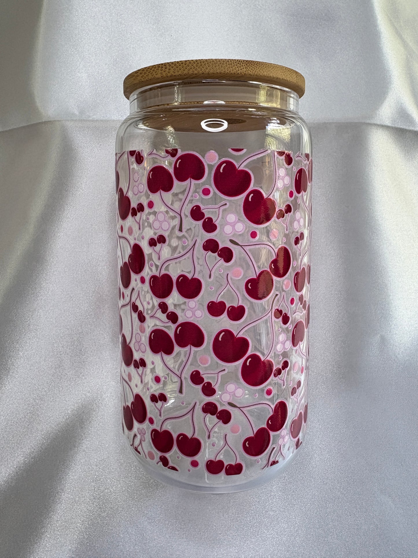 Sweet Cherries Glass Cup Sweet Cherries Glass Cup | Cute 16oz Iced Coffee Cup with Bamboo Lid