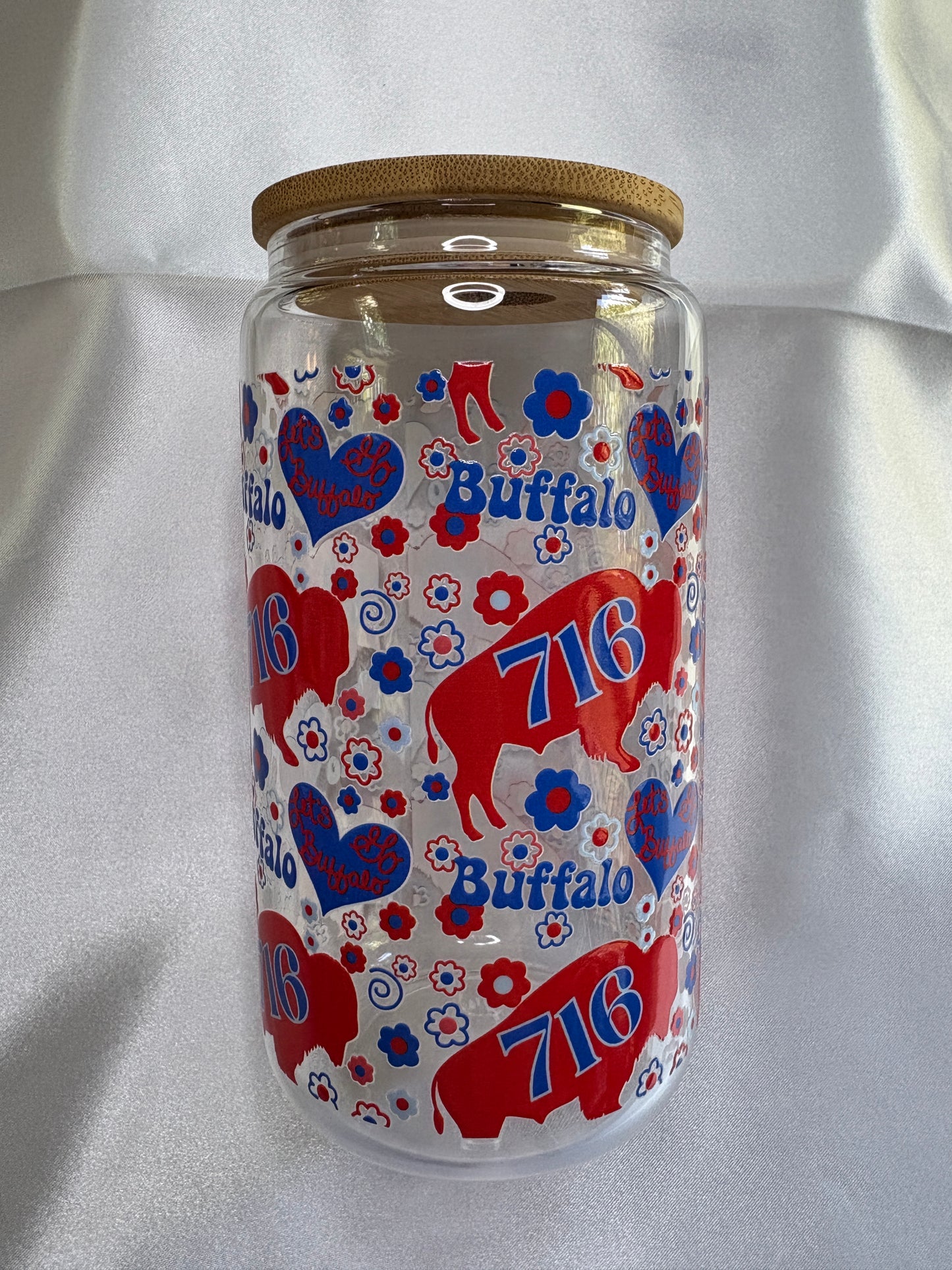 Groovy Buffalo Football Glass Cup Groovy Buffalo Football Glass Cup | Retro 16oz Cup with Lid & Straw