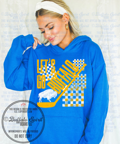 Let’s Go Buffalo Hip Check | Buffalo Hockey Shirt