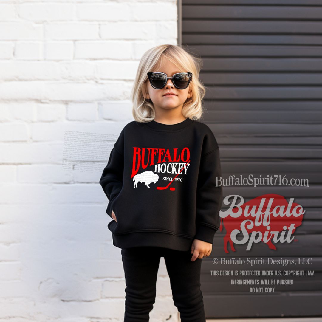 Buffalo Hockey Since 1970 Stick | Buffalo Hockey Kids Shirt