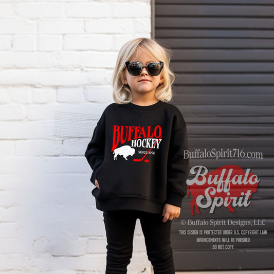 Buffalo Hockey Since 1970 Stick | Buffalo Hockey Kids Shirt