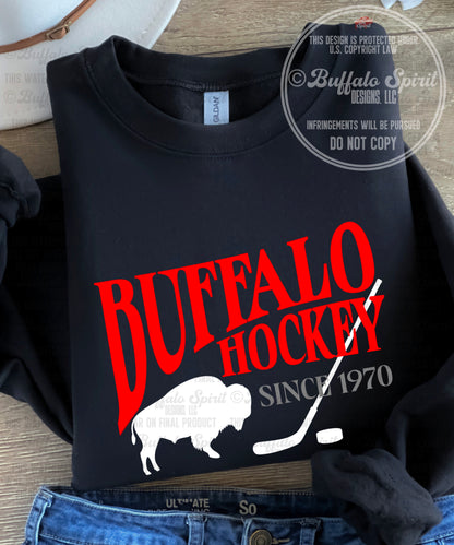 Buffalo Hockey Since 1970 Stick | Buffalo Hockey Shirt