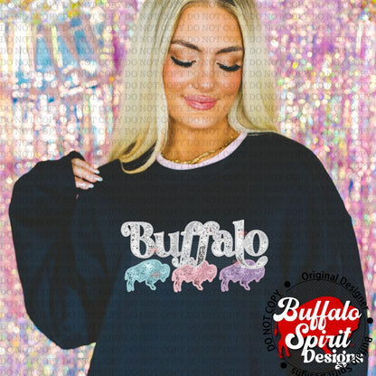 Spring Faux Sequin Buffalo Trio *Adult Shirt*