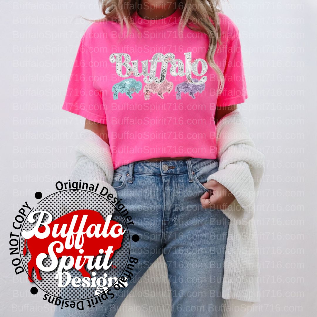 Spring Faux Sequin Buffalo Trio *Adult Shirt*