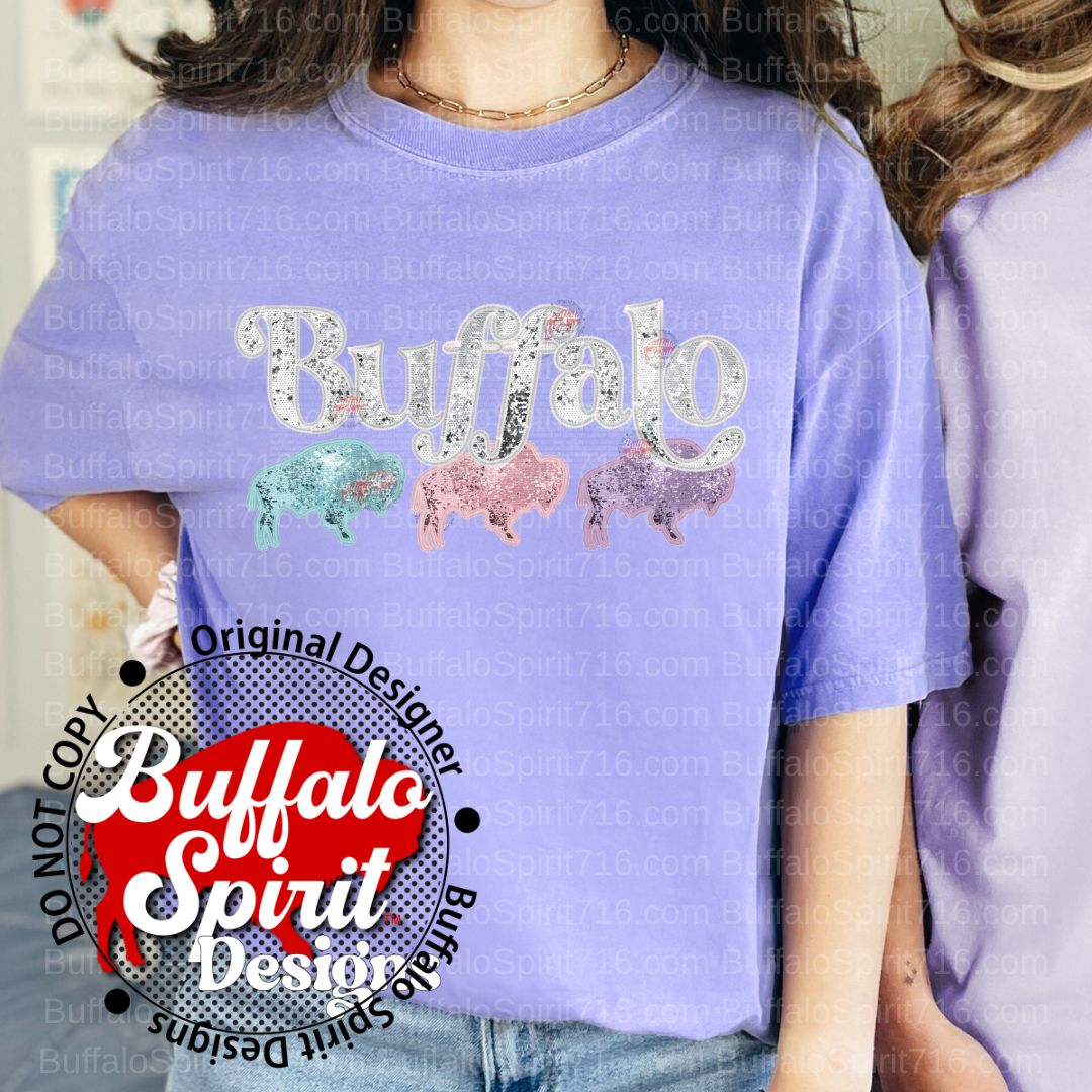 Spring Faux Sequin Buffalo Trio *Adult Shirt*