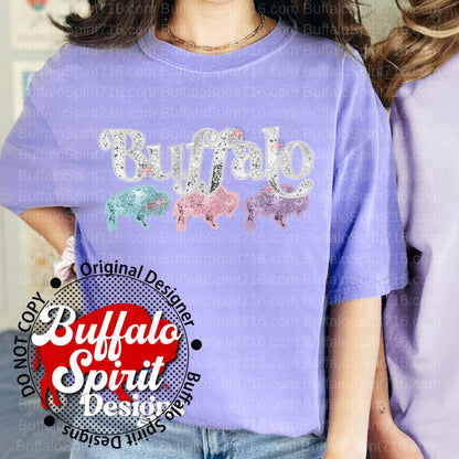 Spring Faux Sequin Buffalo Trio *Adult Shirt*
