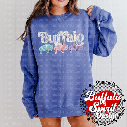 Spring Faux Sequin Buffalo Trio *Adult Shirt*