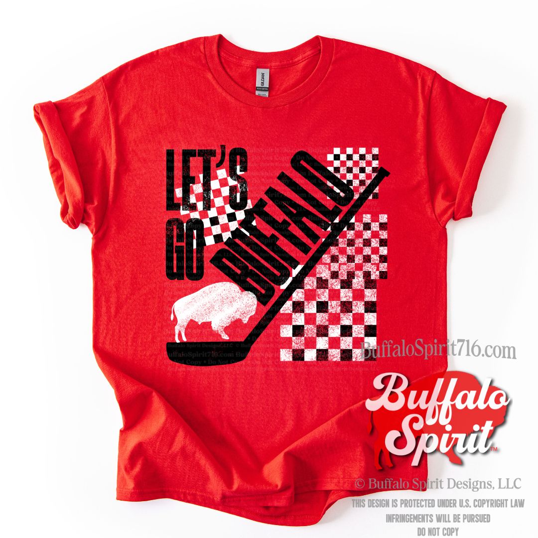 Let's Go Buffalo Hip Check | Buffalo Hockey Kids Shirt