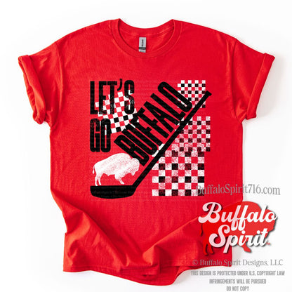 Let's Go Buffalo Hip Check | Buffalo Hockey Kids Shirt