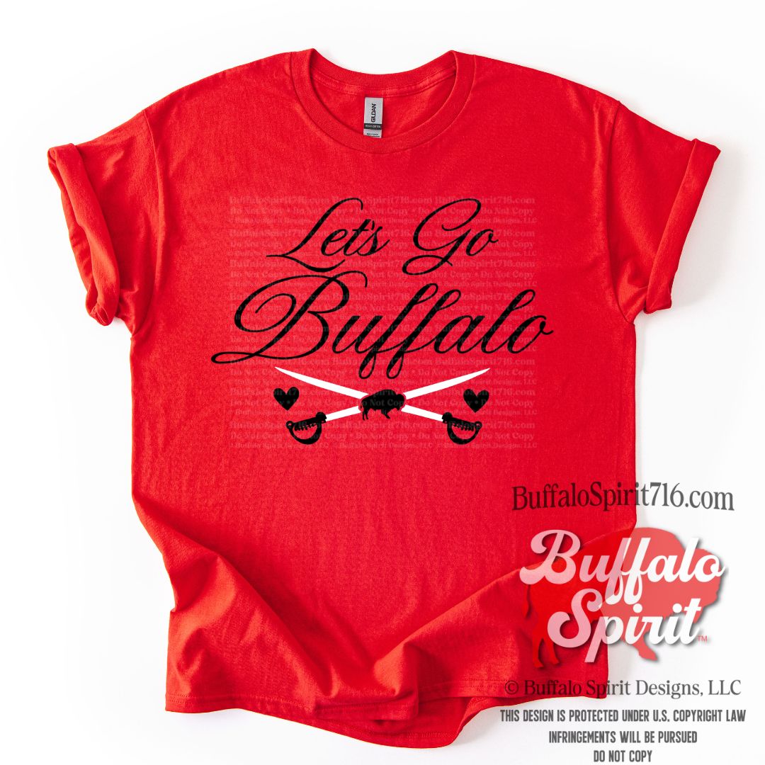 Let's Go Buffalo Heart Swords | Buffalo Hockey Kids Shirt