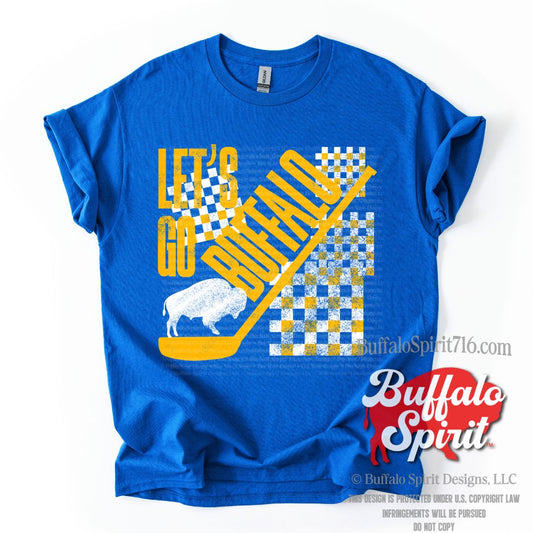 Let's Go Buffalo Hip Check | Buffalo Hockey Kids Shirt