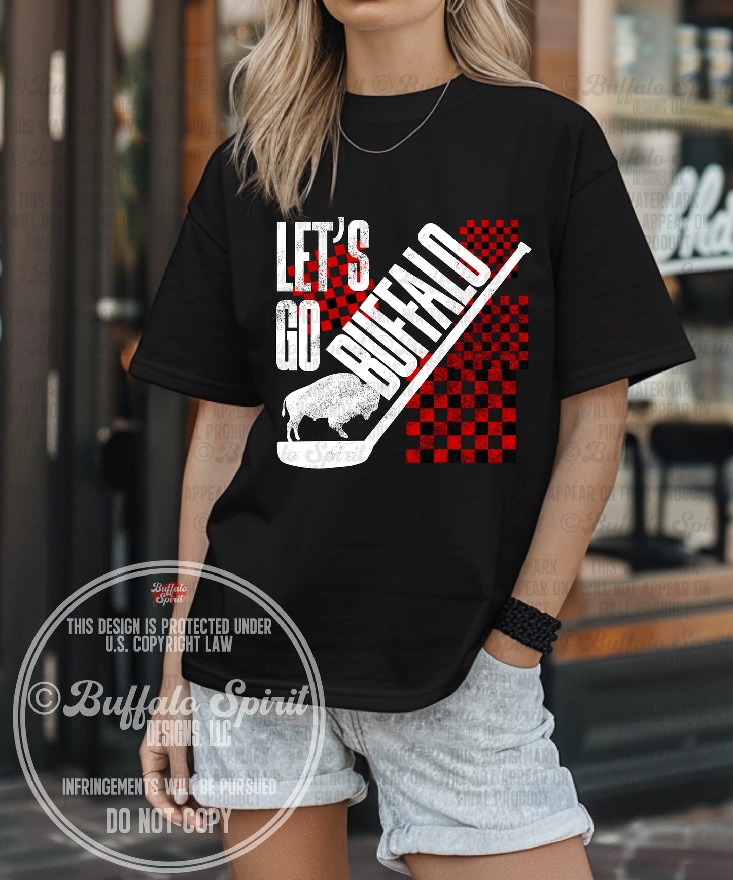 Let’s Go Buffalo Hip Check | Buffalo Hockey Shirt