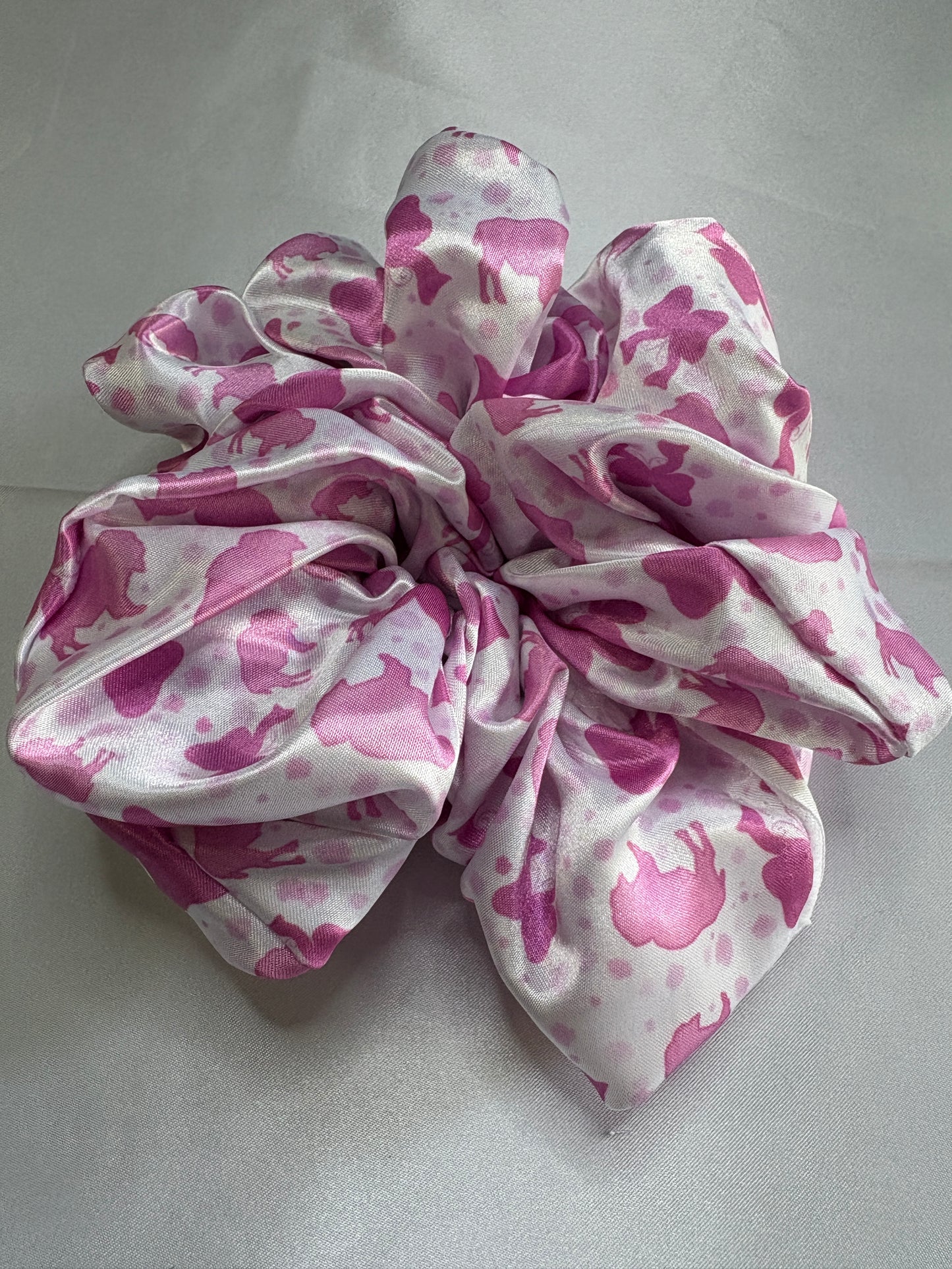 Pink Buffaloes & Bows Satin Scrunchie | Standard & Jumbo