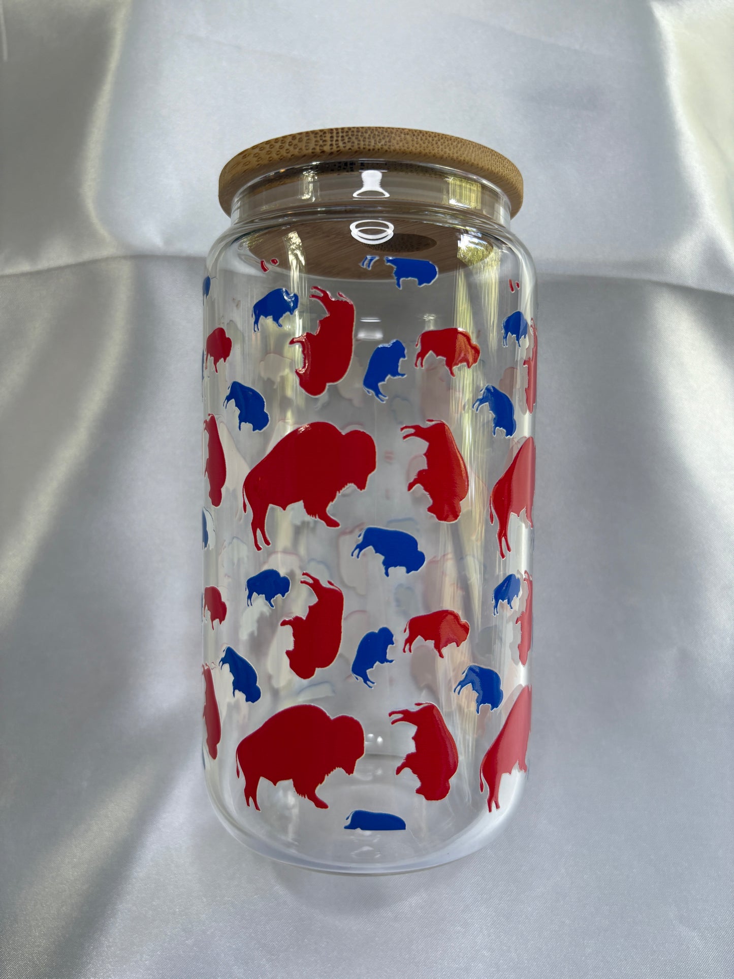 Buffalo Football Glass Cup Classic Buffalo Football Glass Cup | 16oz Iced Coffee Cup with Bamboo Lid