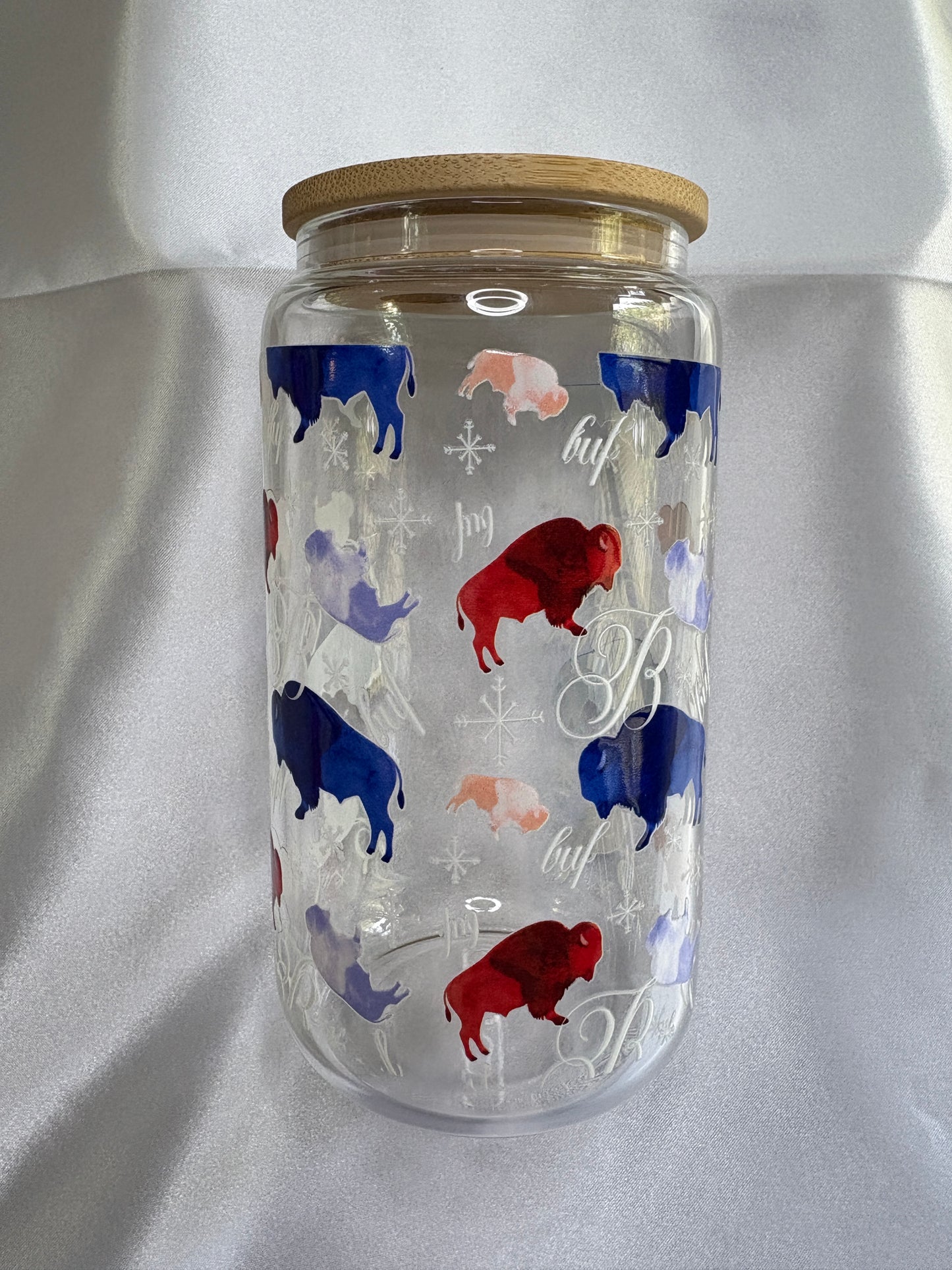 Buffalo Football Glass Cup Pretty Buffalo Football Glass Cup | 16oz Iced Coffee Cup with Bamboo Lid