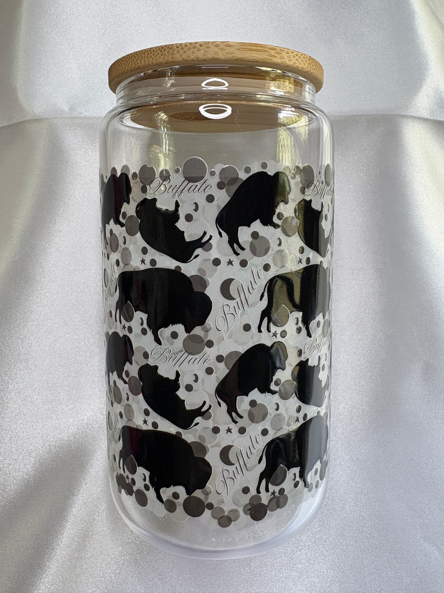 Moody Witchy Midnight Buffalo Glass Cup Moody Witchy Buffalo Glass Cup | Dark Aesthetic Cup with Lid & Straw