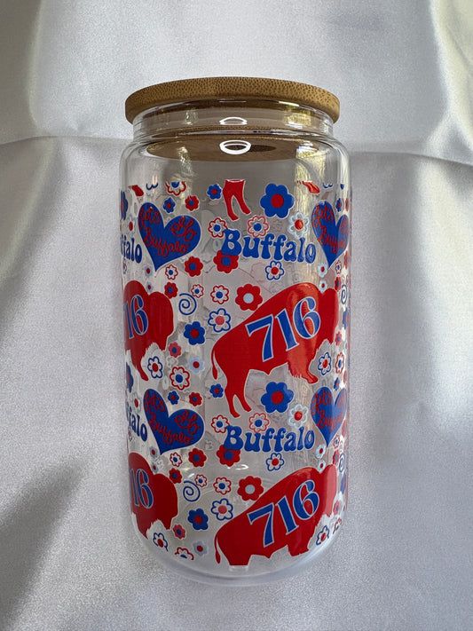 Groovy Buffalo Football Glass Cup Groovy Buffalo Football Glass Cup | Retro 16oz Cup with Lid & Straw