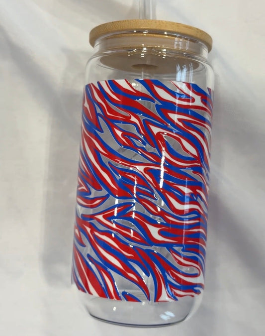 Buffalo Football Stripes Cup Classic Buffalo Football Glass Cup | 16oz Iced Coffee Cup with Bamboo Lid