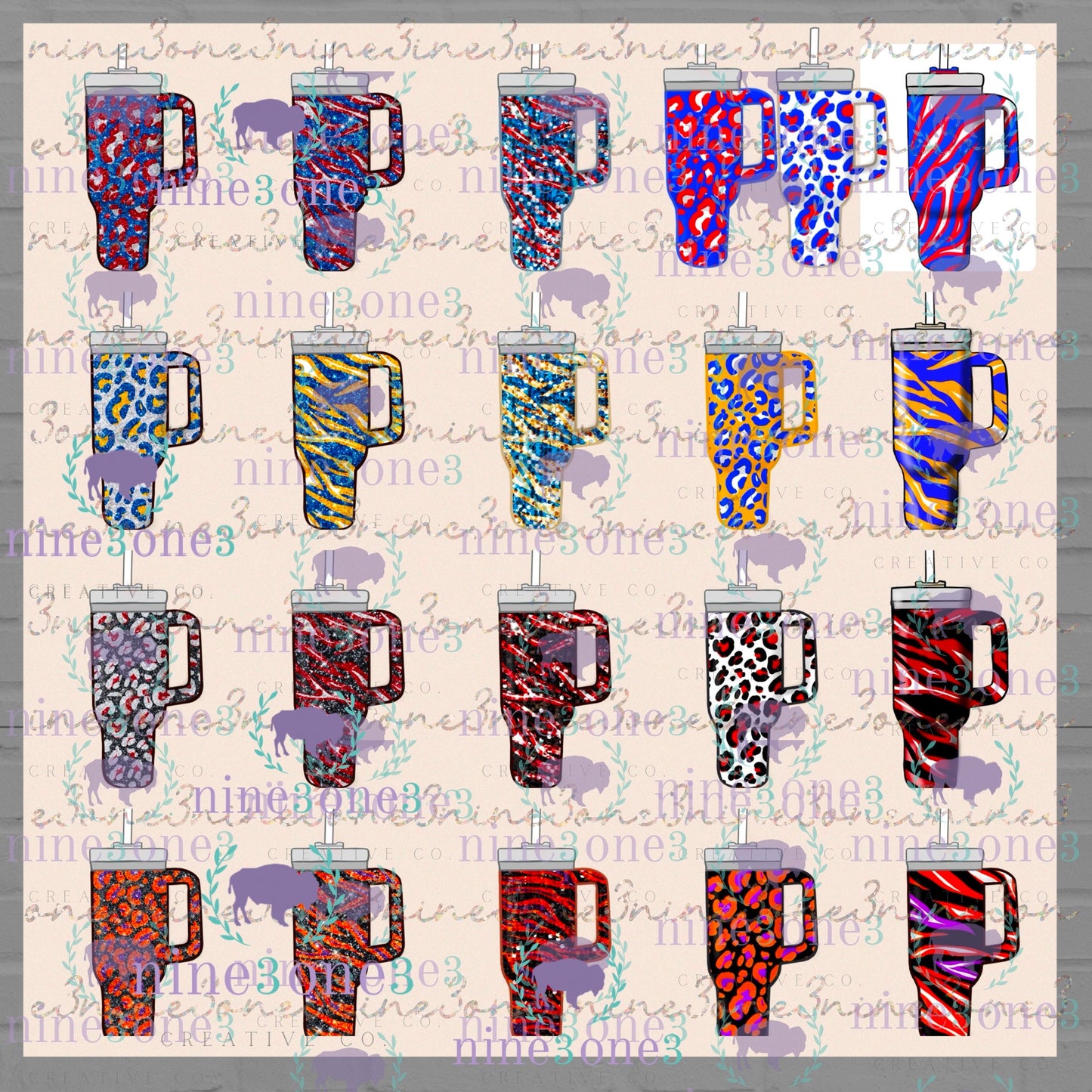 Buffalo Trendy Cups Clip Art Bundle