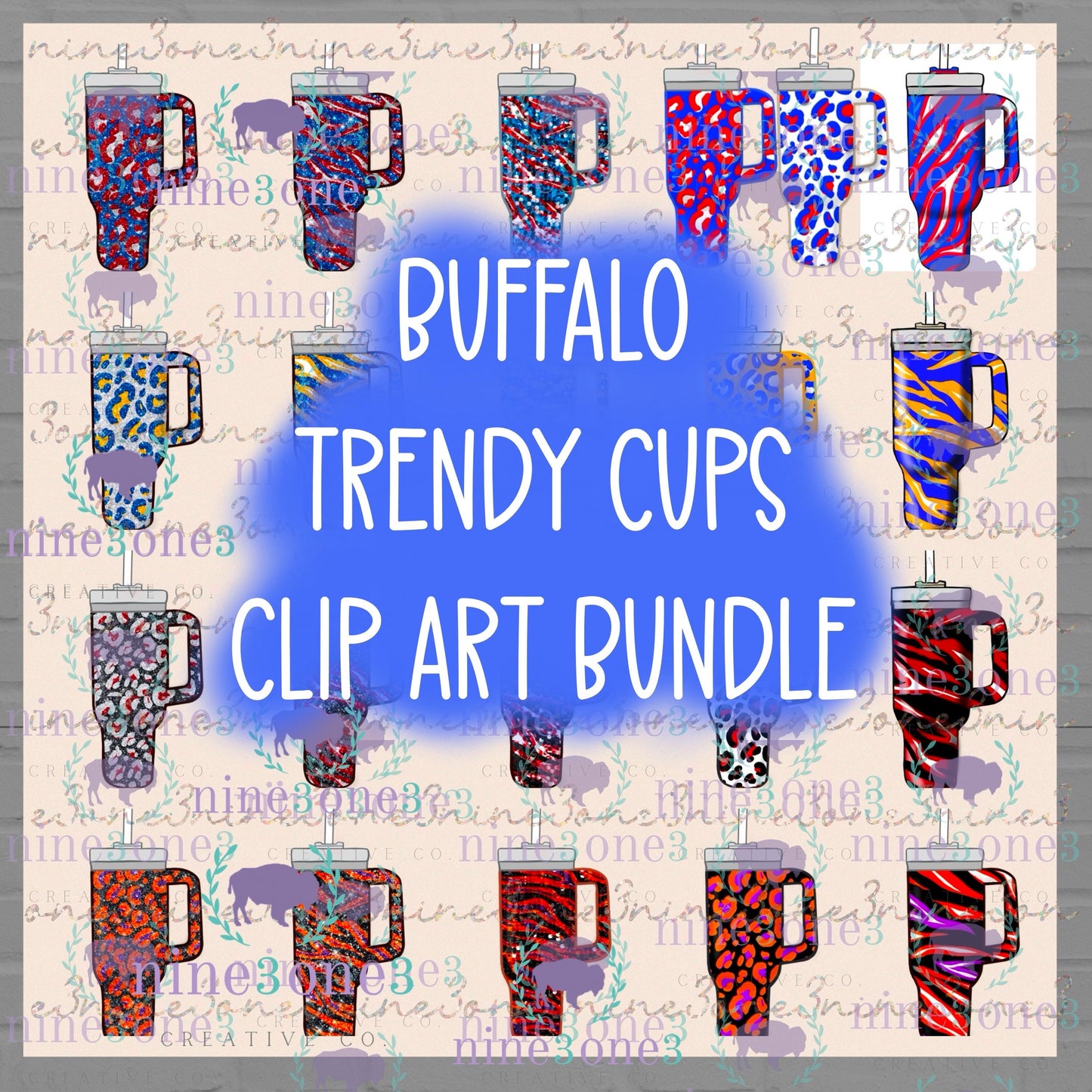 Buffalo Trendy Cups Clip Art Bundle